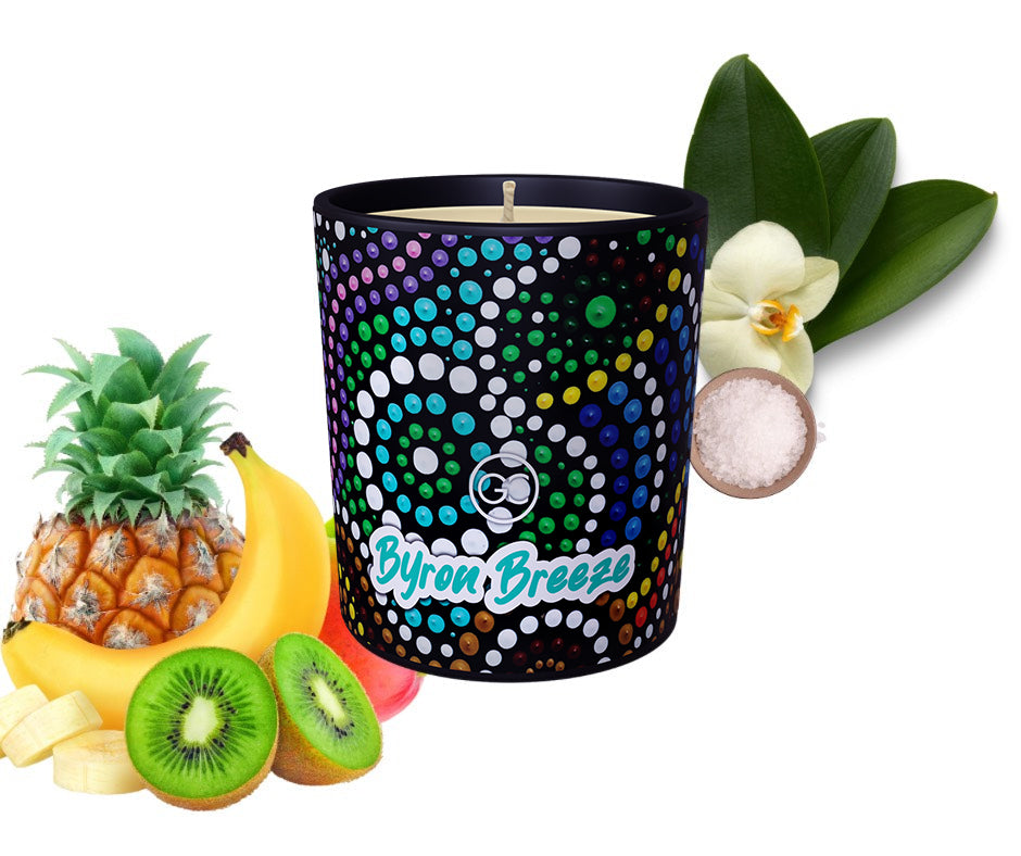 Byron Breeze - Tropical Fruit and Salty Vanilla Scented Soy Paraffin Candle 40hr Burn