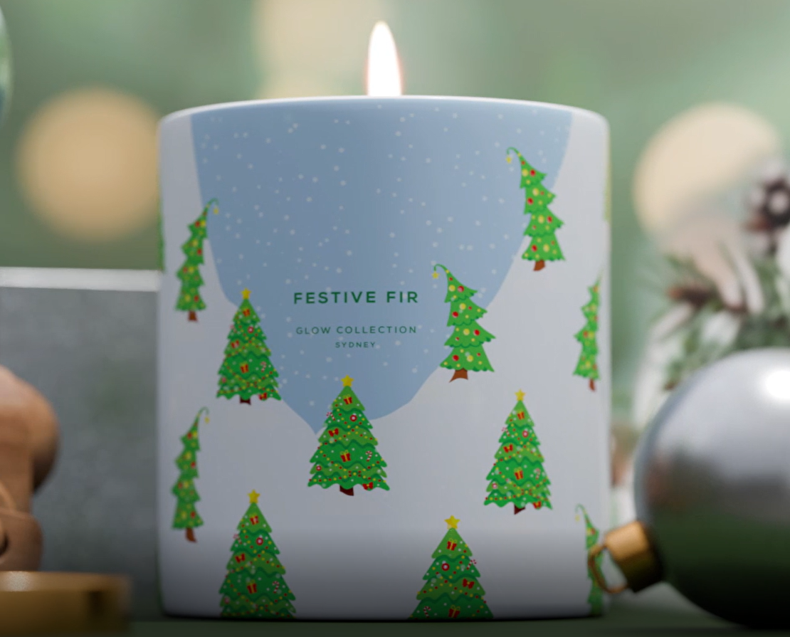 Festive Fir - Christmas Collection - Pine Needles &amp; Moss Scented Soy Candle 55hr Burn