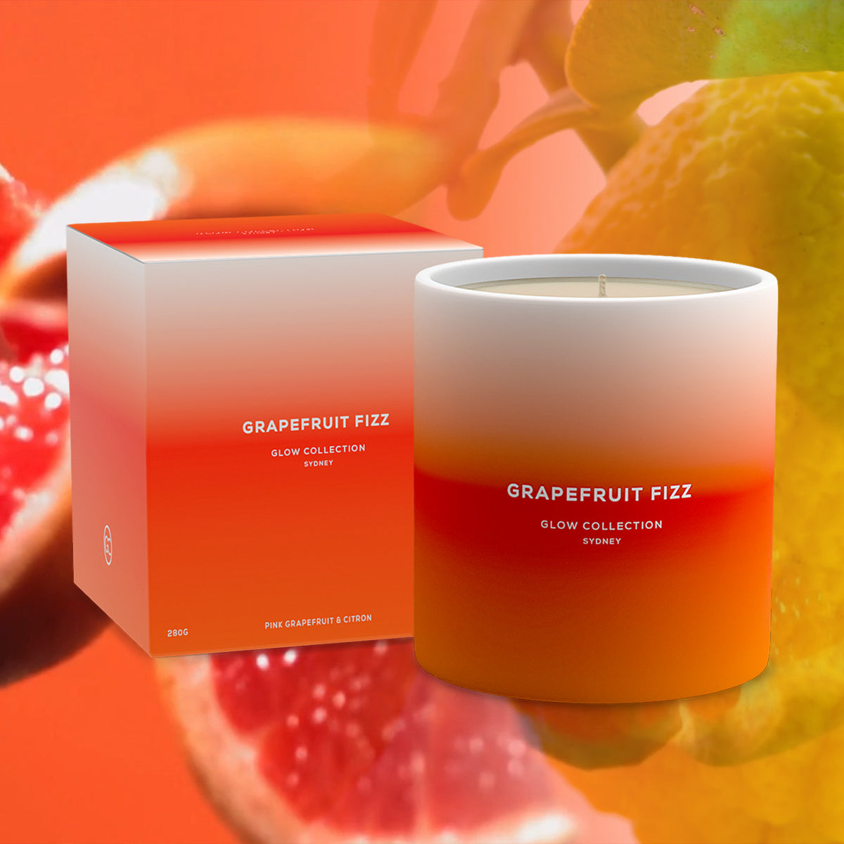 Grapefruit Fizz - Glow Summer Collection - Pink Grapefruit &amp; Citron - Scented Soy Candle 55hr Burn