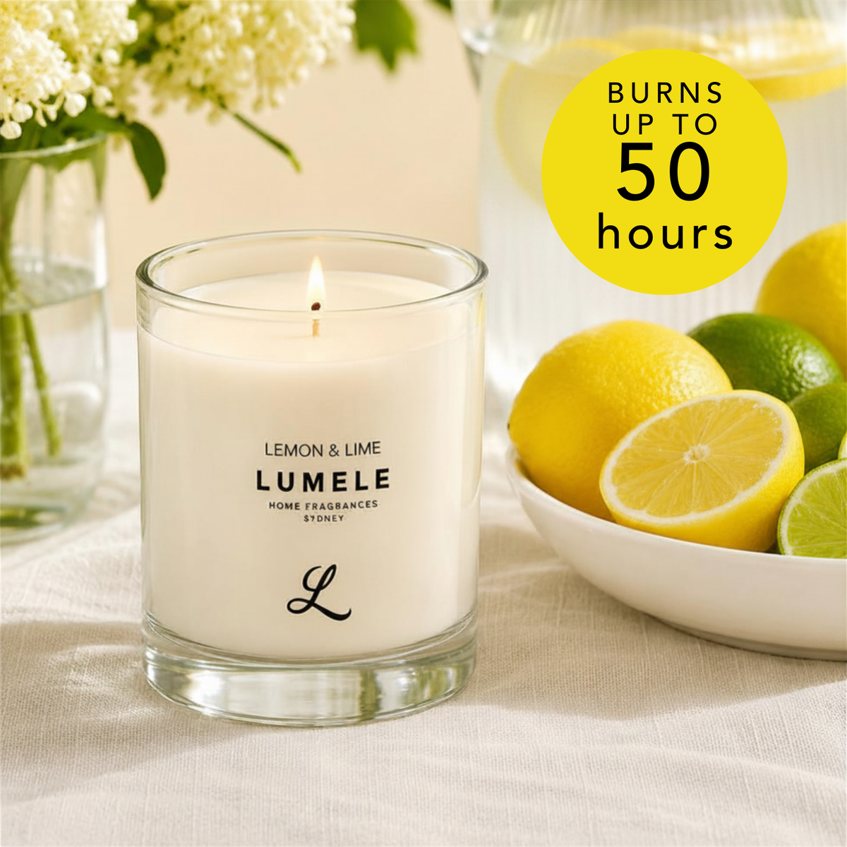Lemon & Lime - Lumele Collection - Lemon & Lime Scented Soy Candle 50hr Burn