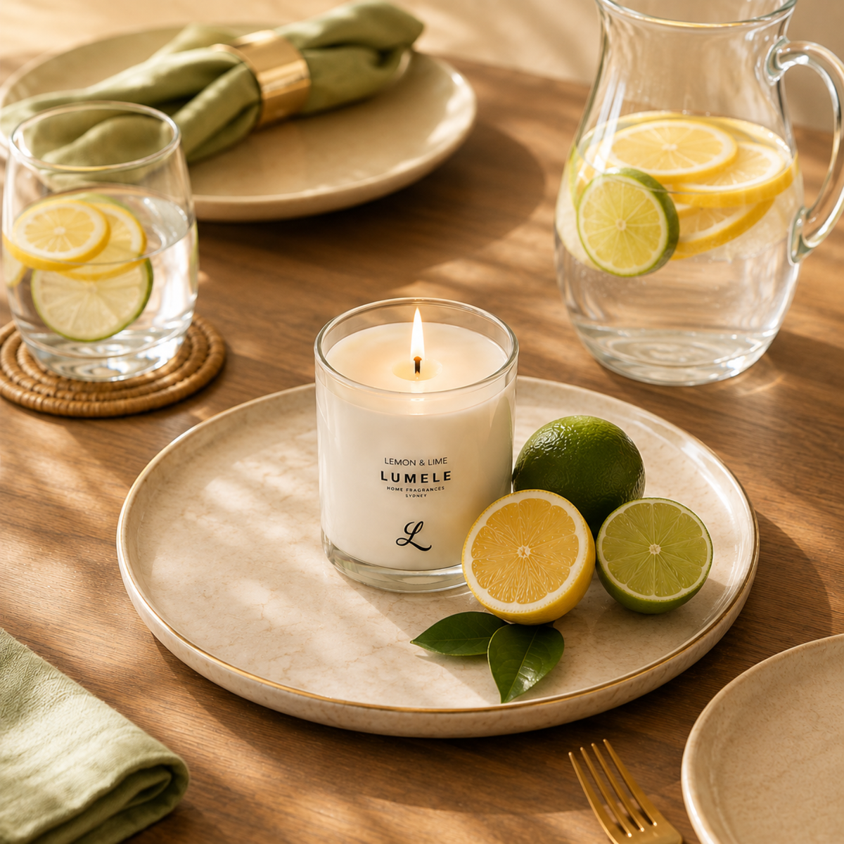 Lemon & Lime - Lumele Collection - Lemon & Lime Scented Soy Candle 50hr Burn