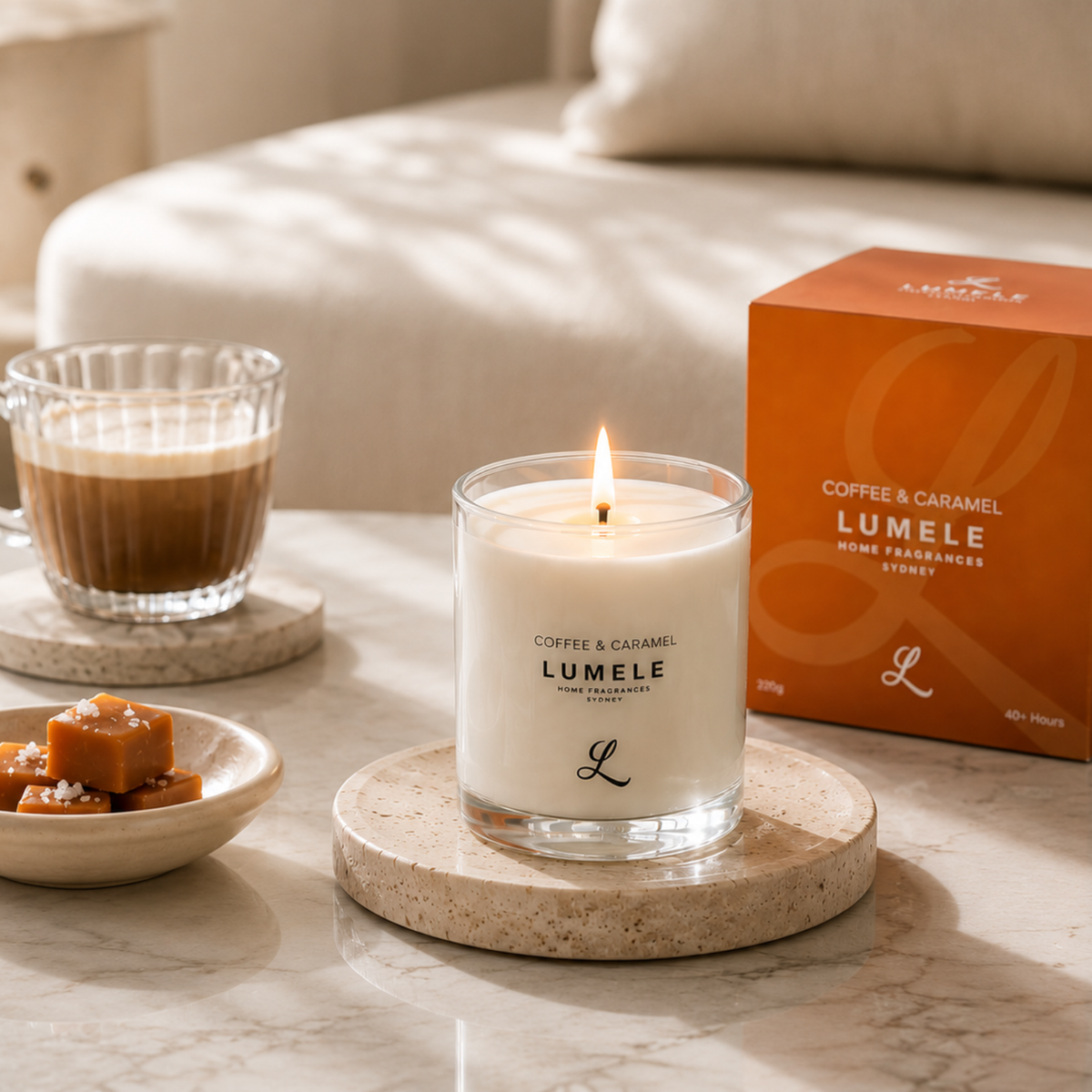 Coffee & Caramel - Lumele Collection - Coffee Caramel Scented Soy Candle 50hr Burn