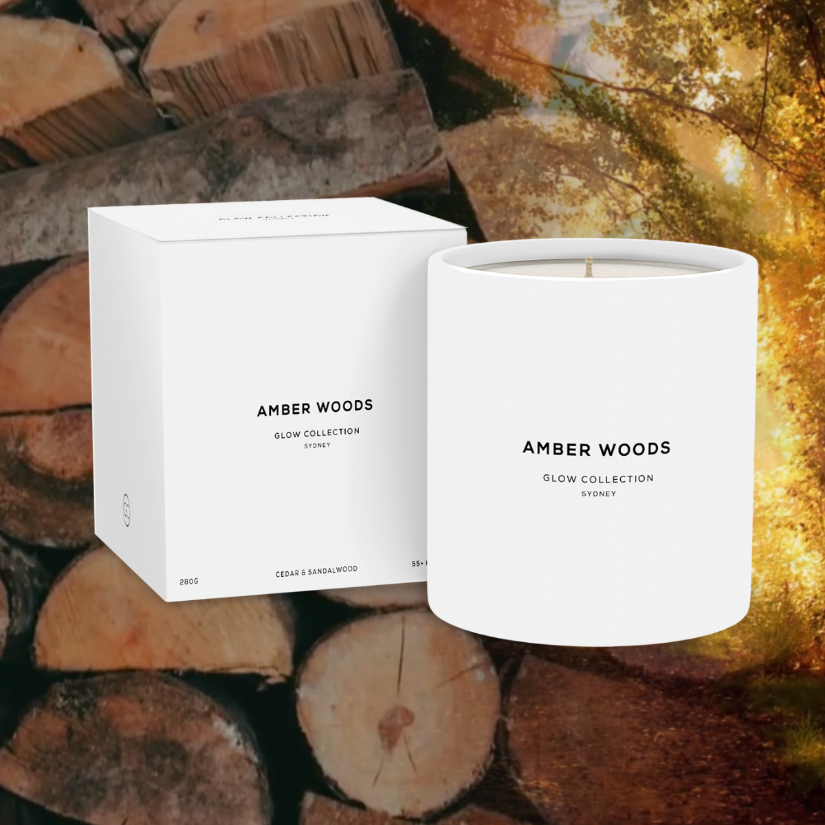 Amber Woods - Signature Collection - Cedar &amp; Sandalwood Scented Soy Candle 55hr Burn