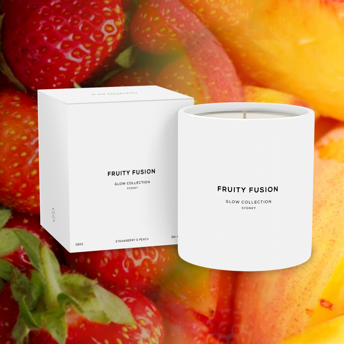 Fruity Fusion - Signature Collection - Strawberry, Peach &amp; Vanilla Scented Soy Candle 55hr Burn