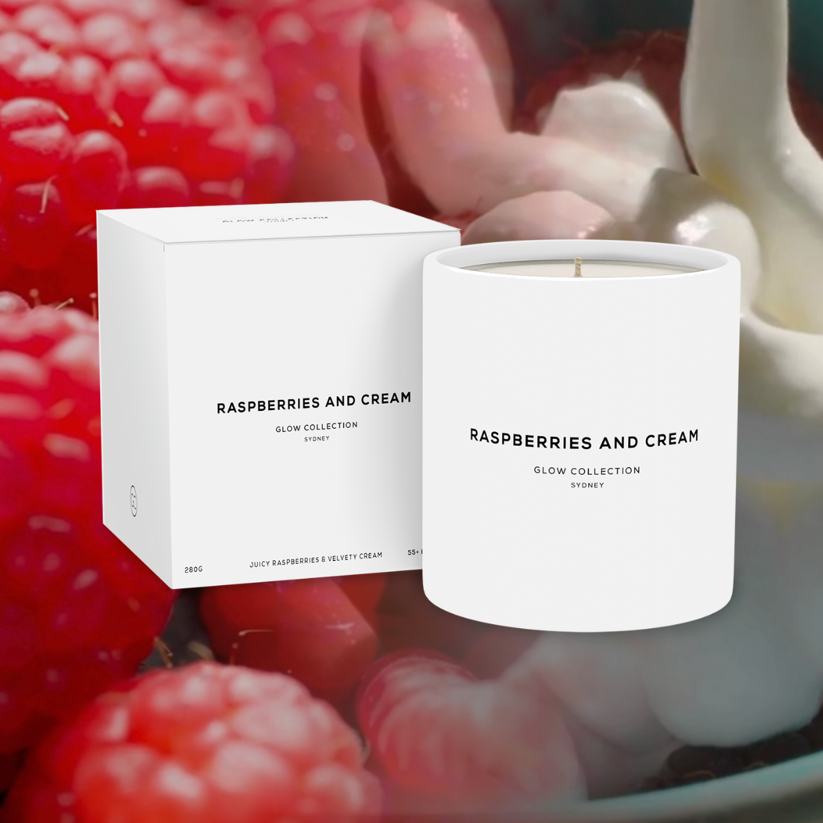 Raspberries &amp; Cream - Signature Collection - Raspberry &amp; Cream Scented Soy Candle 55hr Burn